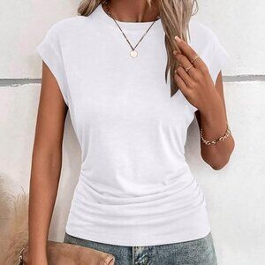 White Casual Crewneck Top